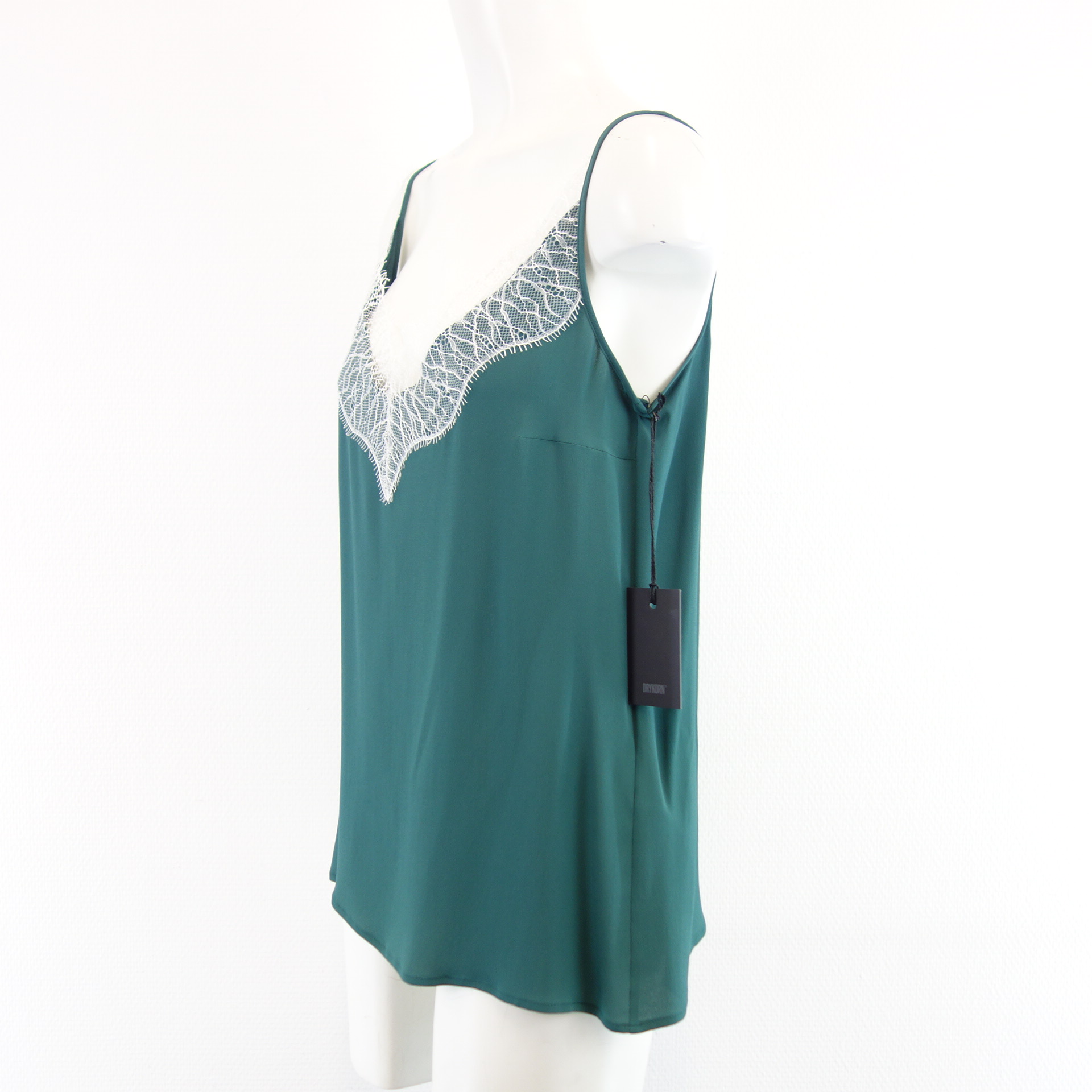DRYKORN Damen Shirt Spaghettiträger Top Grün 36 mit weißer Spitze Modell LETITIA