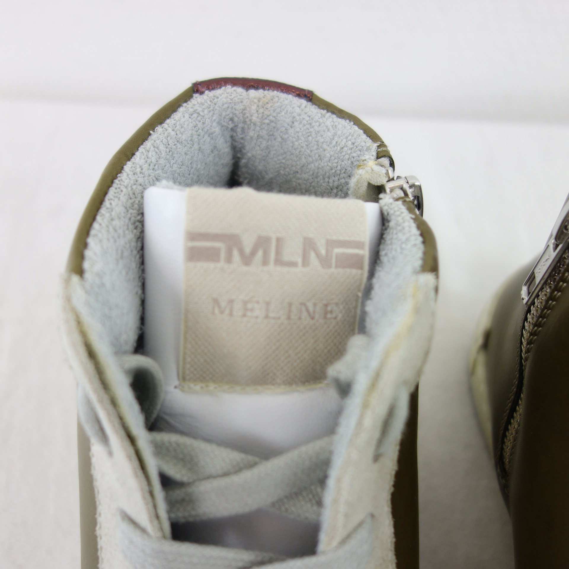 MELINE MLN Damen Sport Schuhe High Top Sneaker Weiß Khaki Leder Gr 37 Modell NK 5050