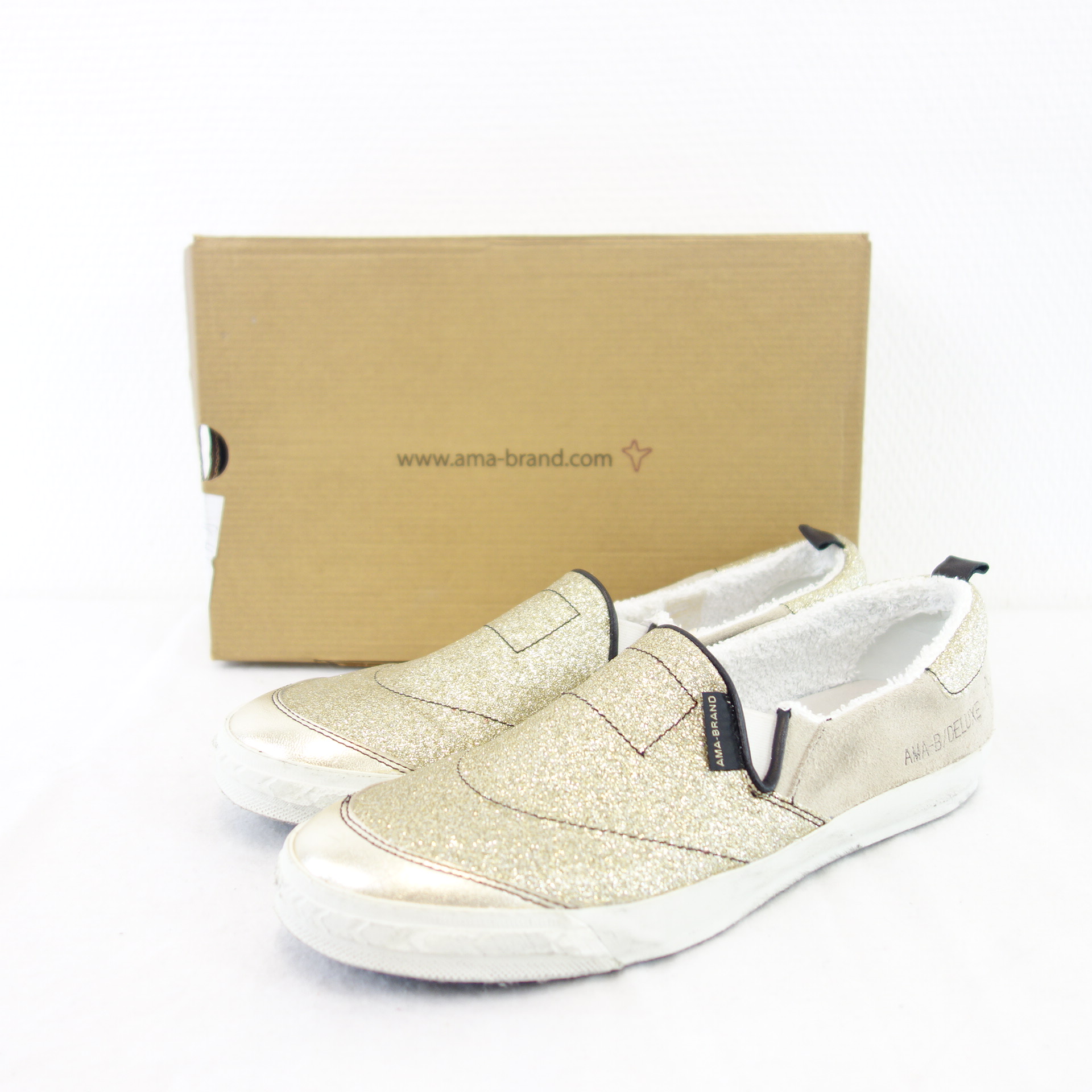 AMA BRAND Damen Schuhe Slip On Sneaker Sportschuh Slipper Leder Gold Beige Gr 41