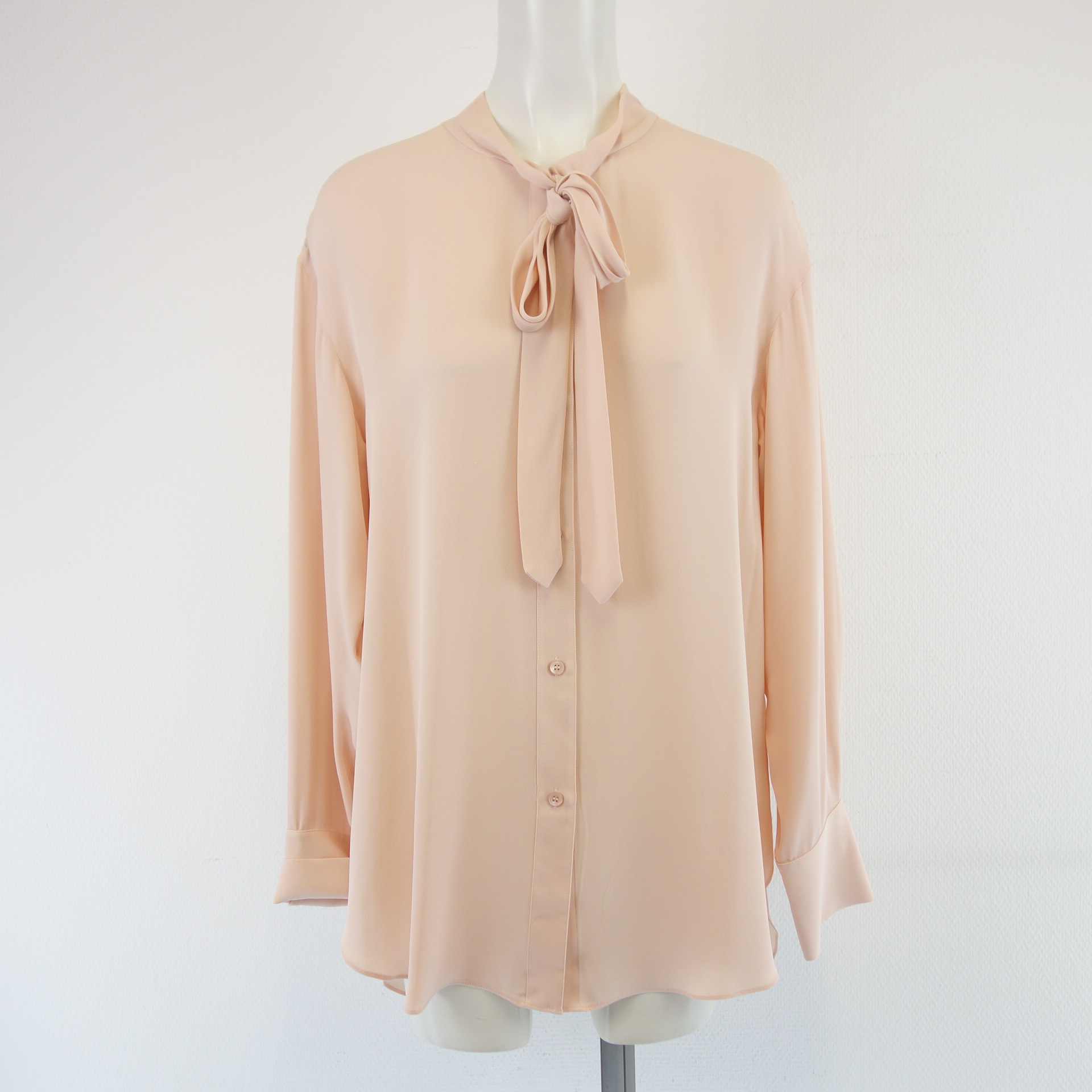 THEORY Damen Bluse Tunika Hemd Shirt Oversize Rose 100% Seide Schleife