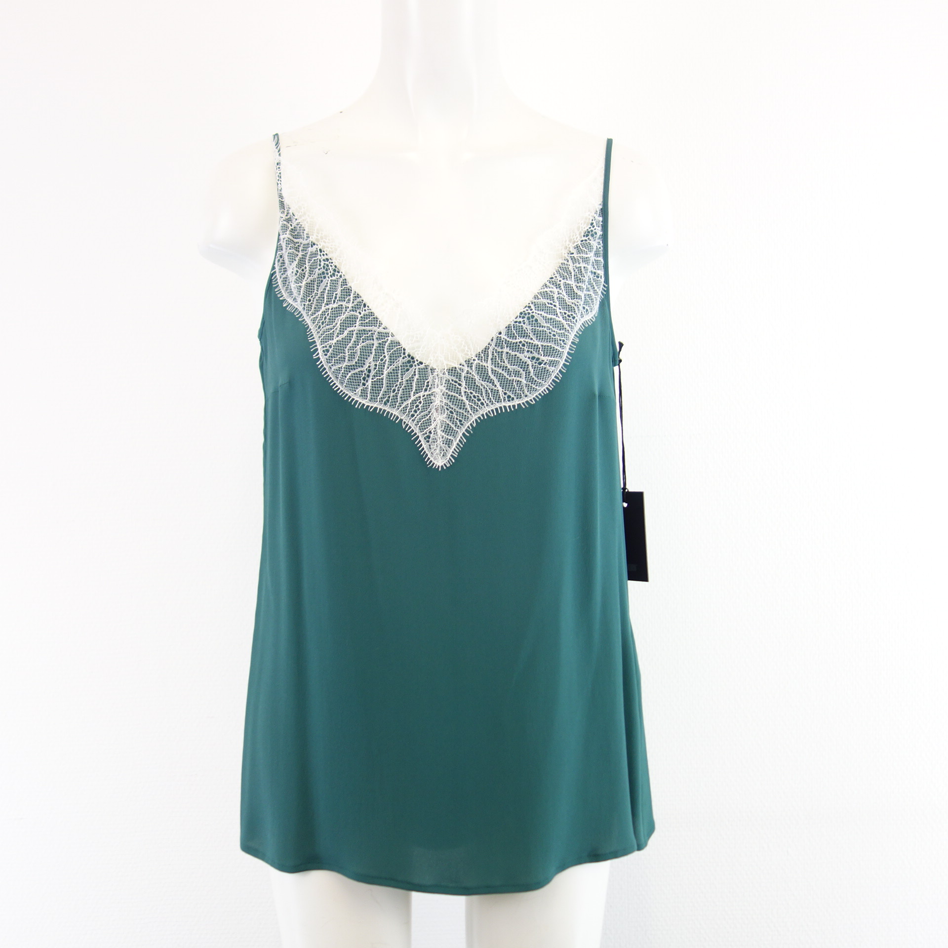 DRYKORN Damen Shirt Spaghettiträger Top Grün 36 mit weißer Spitze Modell LETITIA