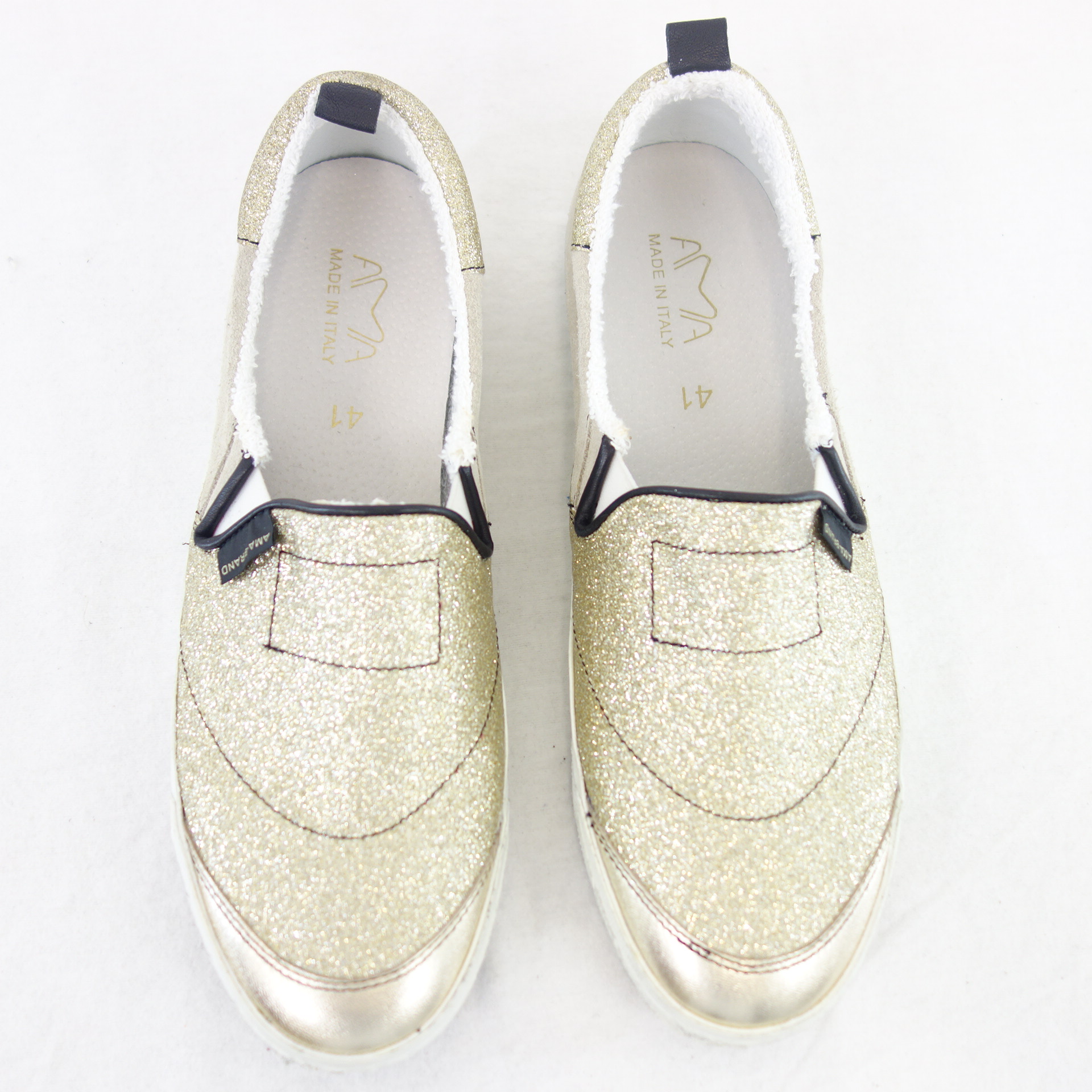 AMA BRAND Damen Schuhe Slip On Sneaker Sportschuh Slipper Leder Gold Beige Gr 41