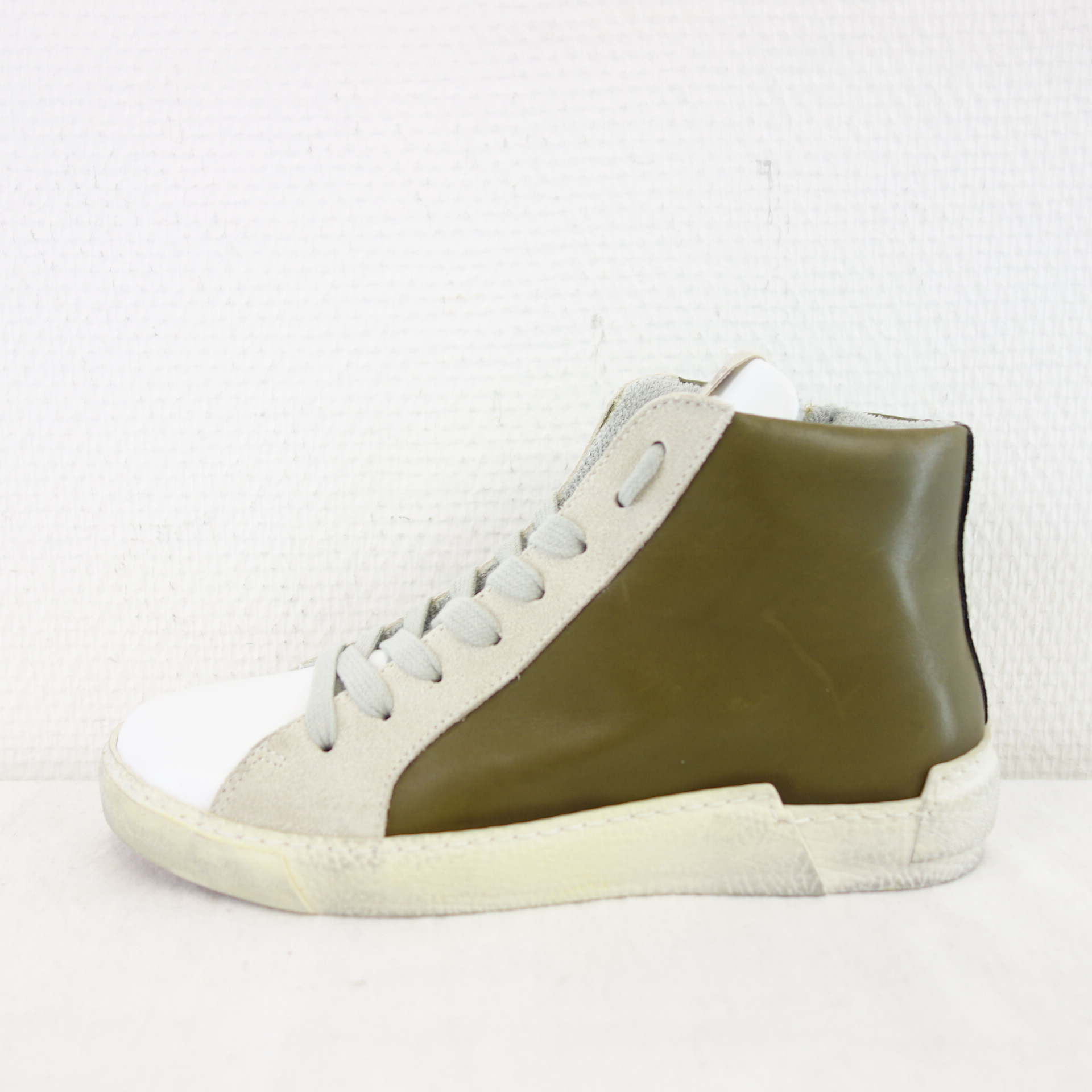 MELINE MLN Damen Sport Schuhe High Top Sneaker Weiß Khaki Leder Gr 37 Modell NK 5050