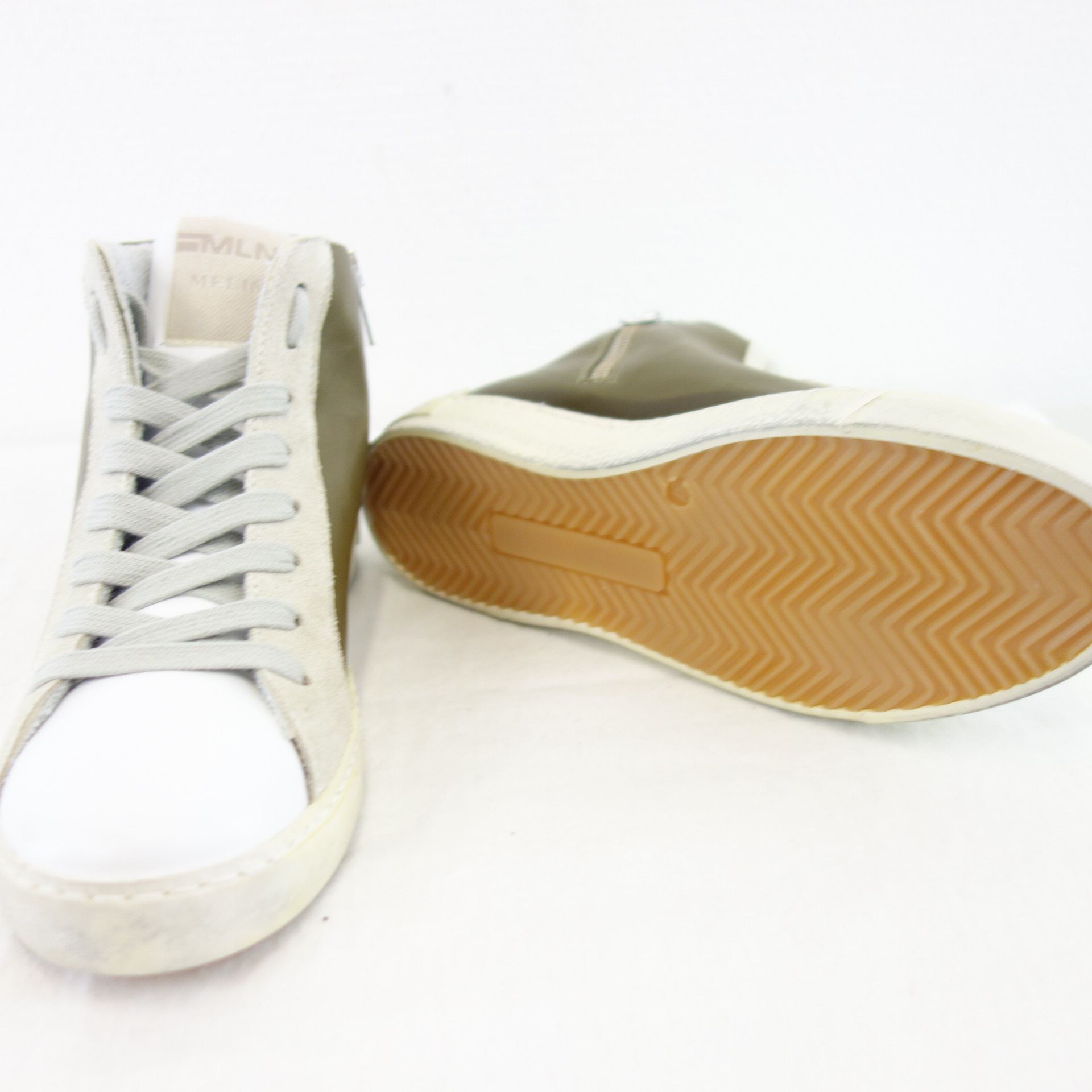 MELINE MLN Damen Sport Schuhe High Top Sneaker Weiß Khaki Leder Gr 37 Modell NK 5050