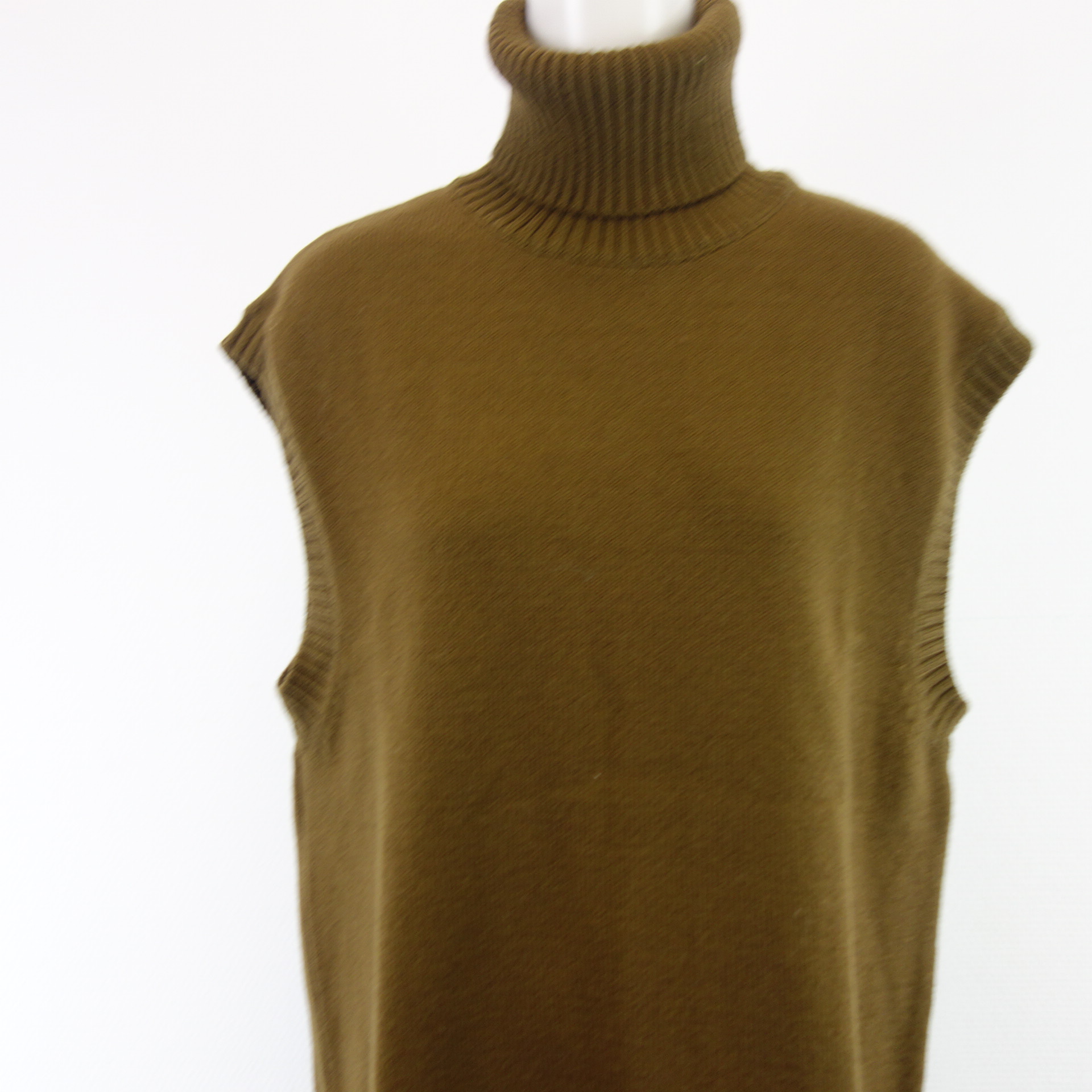 BRIGITTE HERSKIND Pullunder Pullover Rollkragen Khaki Lang Strick mit Merino Wolle 