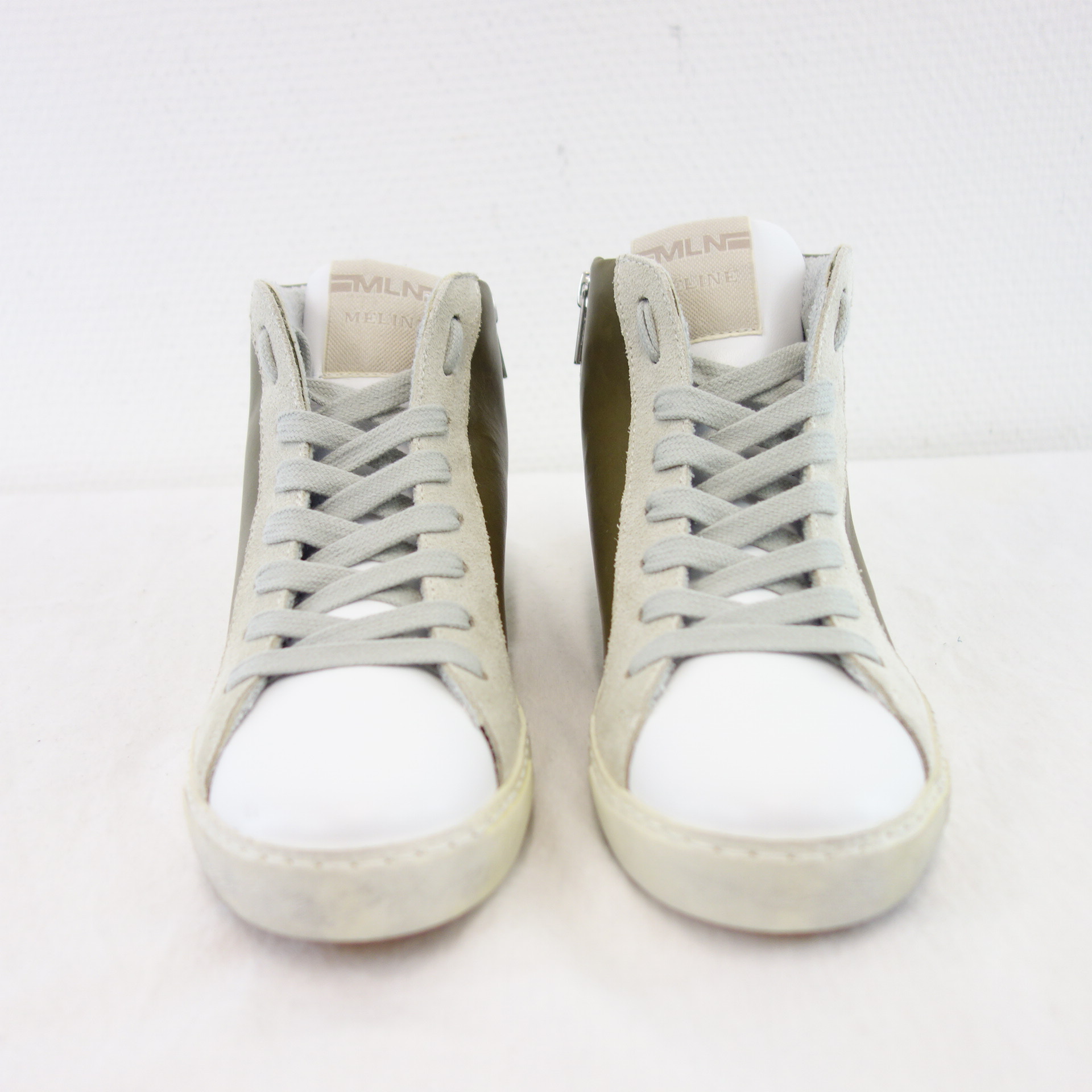 MELINE MLN Damen Sport Schuhe High Top Sneaker Weiß Khaki Leder Gr 37 Modell NK 5050