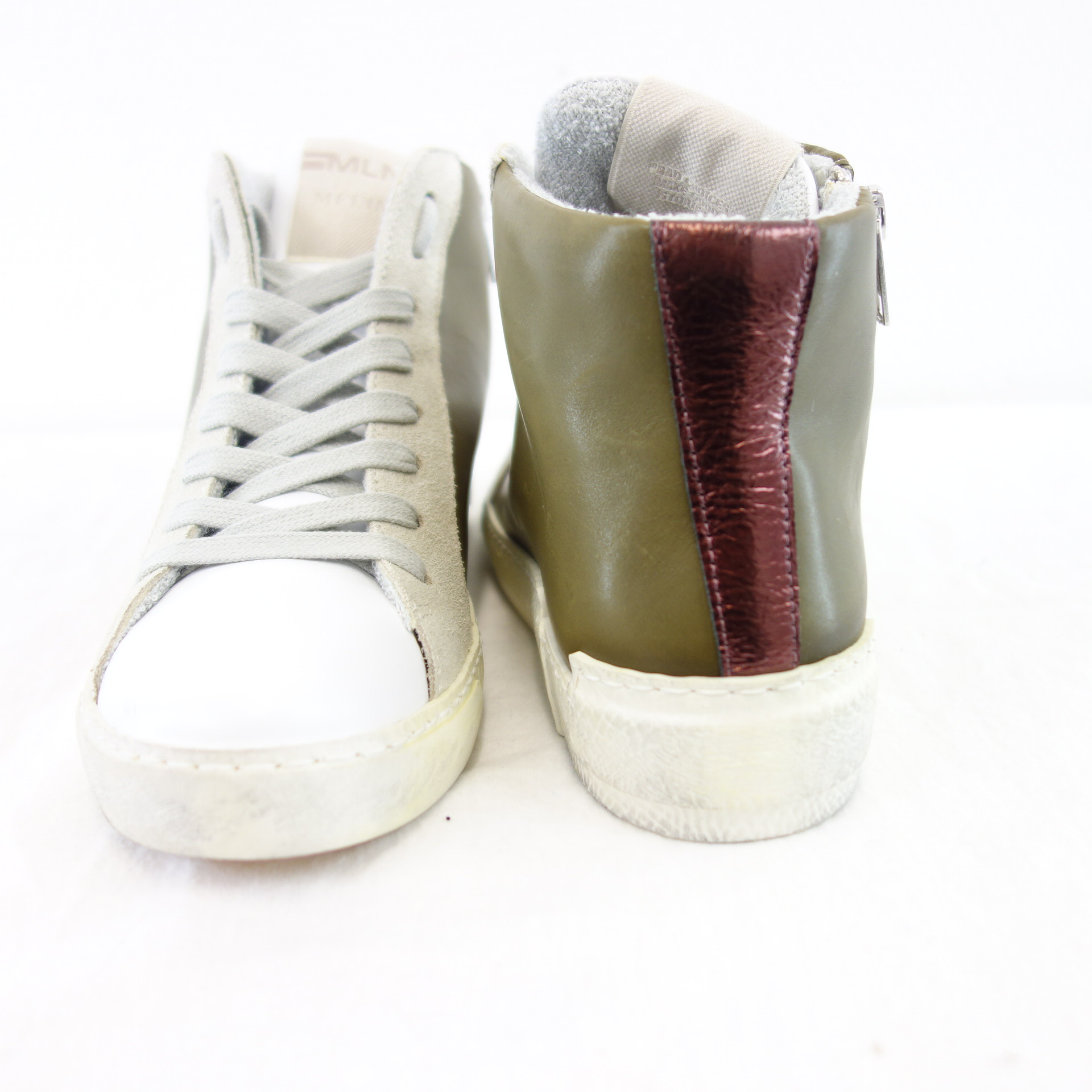 MELINE MLN Damen Sport Schuhe High Top Sneaker Weiß Khaki Leder Gr 37 Modell NK 5050