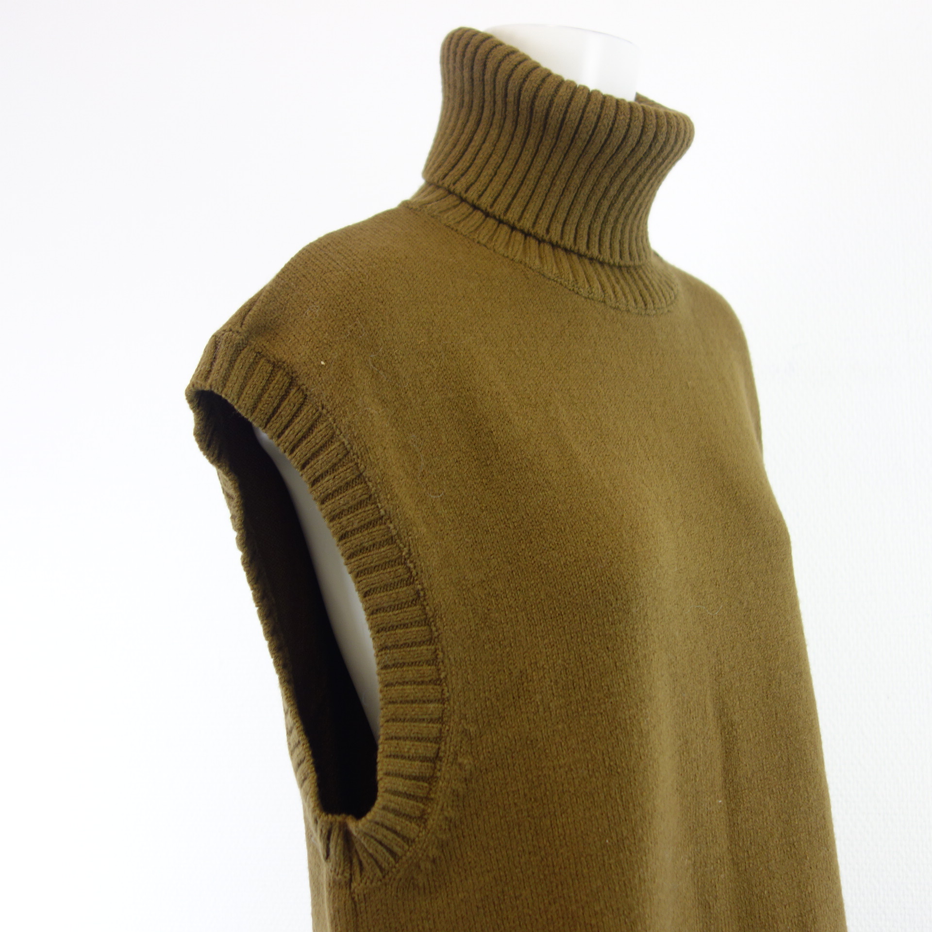 BRIGITTE HERSKIND Pullunder Pullover Rollkragen Khaki Lang Strick mit Merino Wolle 