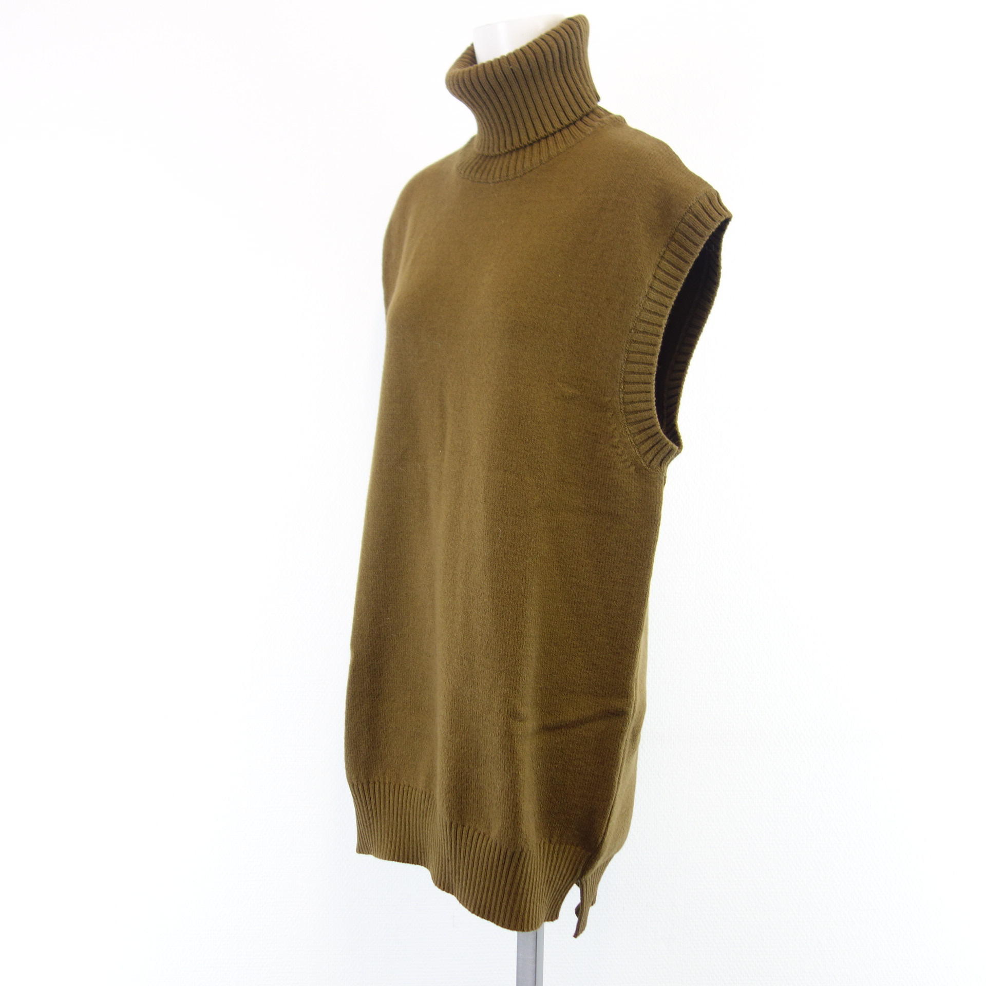 BRIGITTE HERSKIND Pullunder Pullover Rollkragen Khaki Lang Strick mit Merino Wolle 